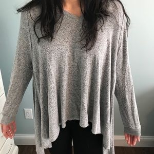 Long gray v neck sweater